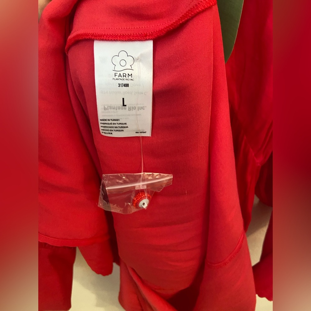 FARM Rio Red Cutout Front Bishop Sleeve Dress - Picture 9 of 10